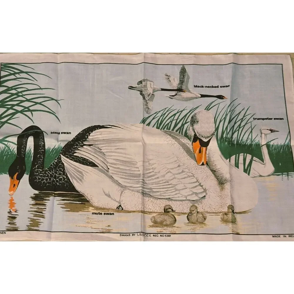 Vintage Irish Lenin Swan Unused Tea Towel by Ulster